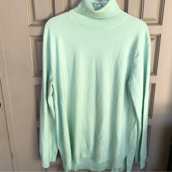 Gap SzXL Sweater Aqua Long Sleeve Split Hem Banded Turtle Neck Super Soft - Picture 4 of 7